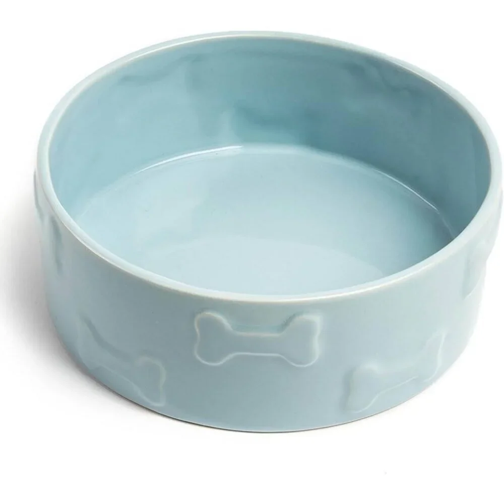 Park Life Designs Blue with Bones Medium Pet Bowl 6.25 in Diameter Ceramic 14018